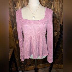 NWT  Derek Heart waffle knit babydoll top in mauve rose. Size XL